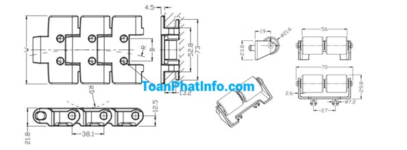 Xích cong 880TAB có con lăn