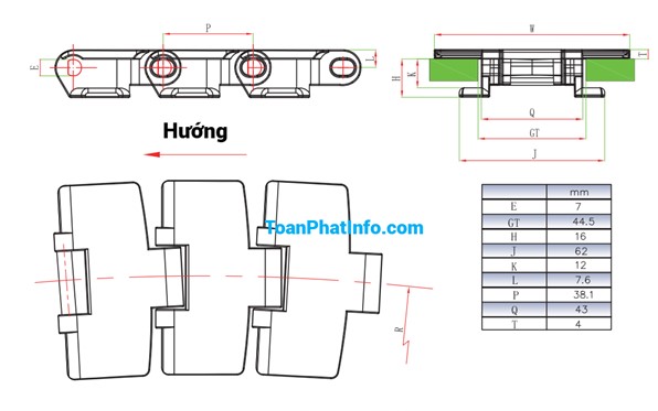 Xích cong 880TAB không dẫn hướng, chốt dẹt