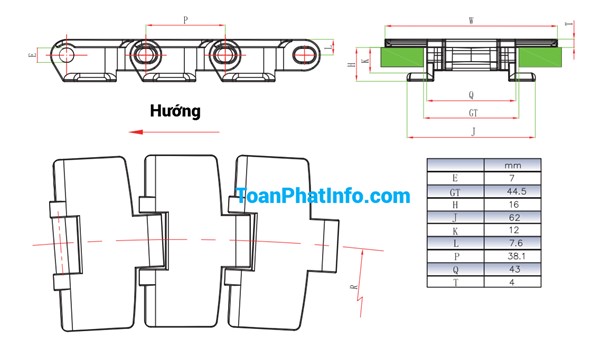 Xích cong chống tĩnh điện 880TAB không dẫn hướng