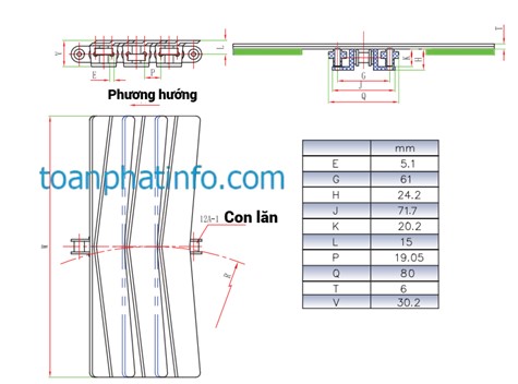 Xích tải cong liền mạch kiểu khóa dòng 3873 có bi