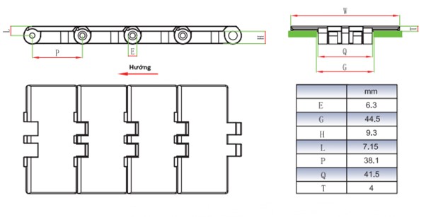Xích tải đơn chống tĩnh điện dòng 820