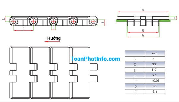 Xích tải thẳng đơn khớp dòng 810