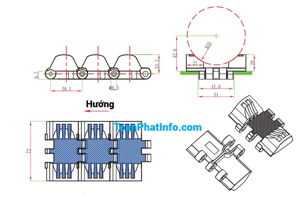 Xích tải thẳng đơn khớp dòng 820
