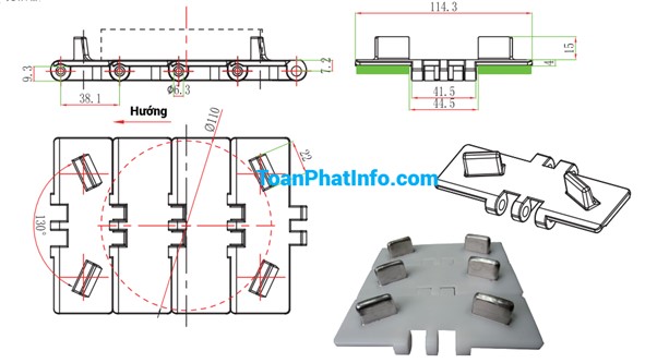 Xích tải thẳng đơn khớp dòng 820-DB có vách chặn