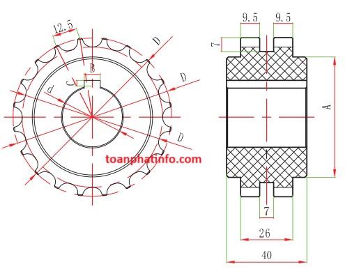 Bánh răng xích lưới hai dãy răng T-2200