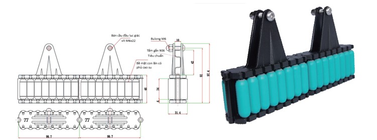Thanh chắn bi phân luồng thẳng có thể bọc cao su (913A/B/C)