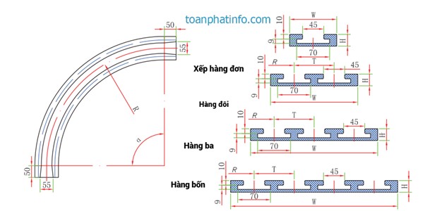 Thanh dẫn hướng cong xích bẻ bên dòng 880TAB881TAB kiểu π