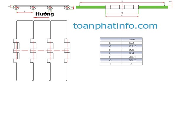 Xích tải thẳng hai khớp inox dòng 802