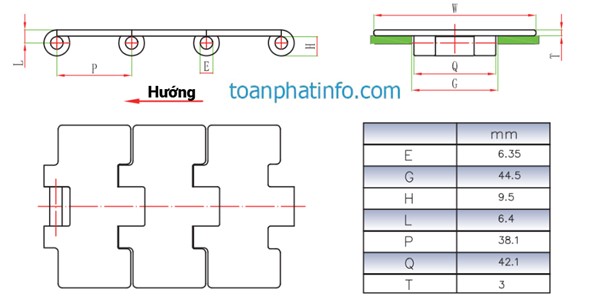 Xích tải thẳng đơn xoắn inox dòng 812